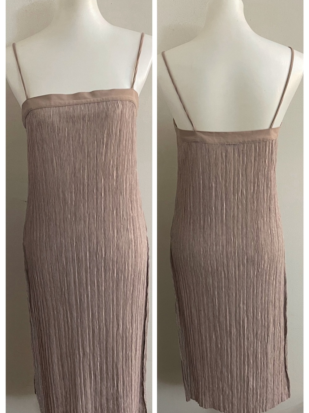Zara Nude Color Crinkle Midi Top with Side Slit Fairy Minimalist Vacation Boho - Picture 3 of 3